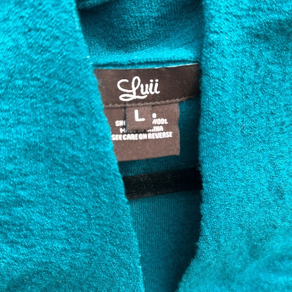 Luii teal wool cardigan jacket Anthropologie anthro large l ruffles - Picture 4 of 17